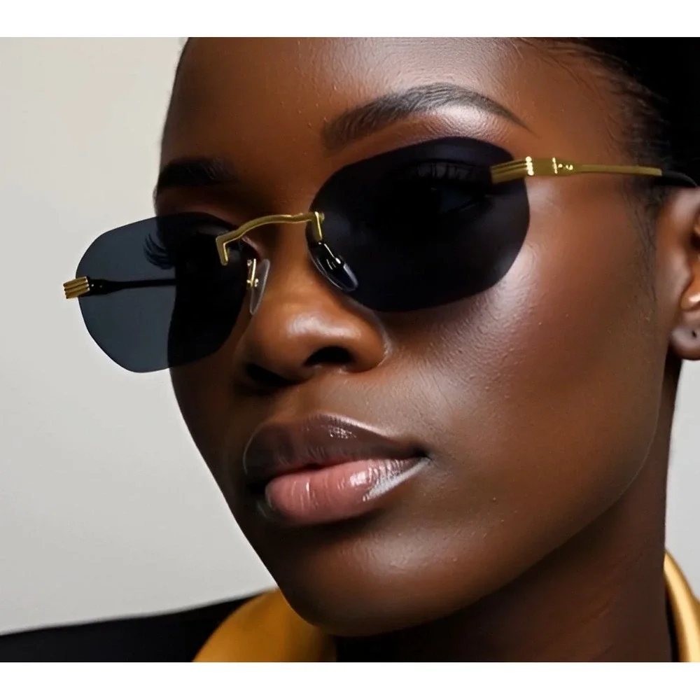 Rimless Sunglasses Women Oval‎ Gold Frame Fashion Trendy Designer Lentes Gafas